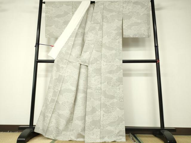 平和屋着物▽結城紬 単衣 雲取り吉祥文 100亀甲 正絹 逸品 DABA4300az
