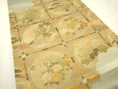 平和屋着物▼西陣　太鼓柄袋帯　天井花丸文　金彩　正絹　逸品DABA4331az