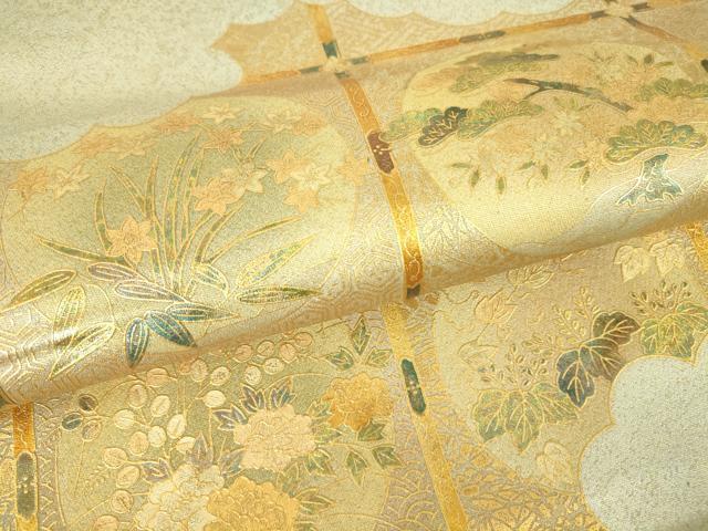 平和屋着物▼西陣　太鼓柄袋帯　天井花丸文　金彩　正絹　逸品DABA4331az
