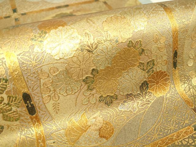 平和屋着物▼西陣　太鼓柄袋帯　天井花丸文　金彩　正絹　逸品DABA4331az