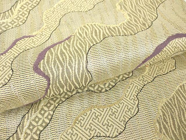 平和屋着物▼六通柄袋帯　本泥染　霞七宝文　金糸　正絹　逸品　DABA4370az
