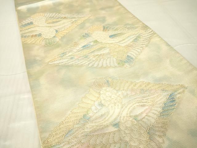平和屋着物▼中国三大刺繍　相刺繍　総刺繍　太鼓柄袋帯　双鶴菱文　正絹　逸品　DABA4375az