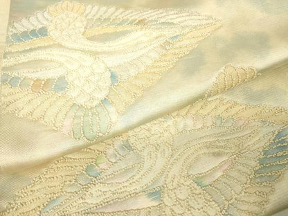 平和屋着物▼中国三大刺繍　相刺繍　総刺繍　太鼓柄袋帯　双鶴菱文　正絹　逸品　DABA4375az