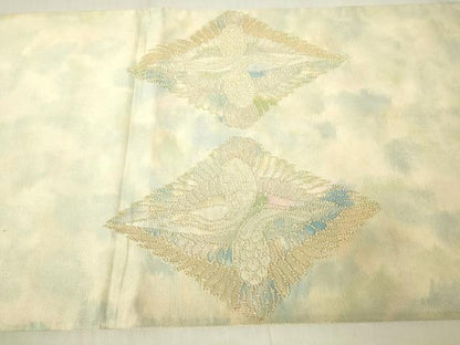 平和屋着物▼中国三大刺繍　相刺繍　総刺繍　太鼓柄袋帯　双鶴菱文　正絹　逸品　DABA4375az