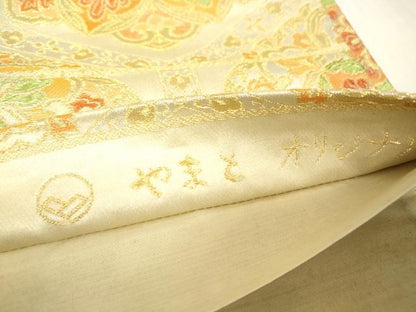 平和屋着物▼六通柄袋帯　正倉院亀甲花文　金糸　やまと誂製　正絹　逸品　DABA4376az