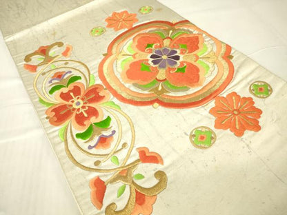 平和屋着物▼太鼓柄袋帯　総刺繍　正倉院花文　金糸　正絹　逸品　DABA4378az