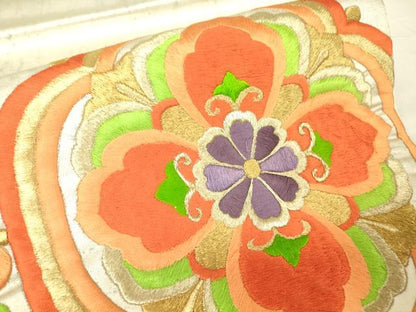 平和屋着物▼太鼓柄袋帯　総刺繍　正倉院花文　金糸　正絹　逸品　DABA4378az