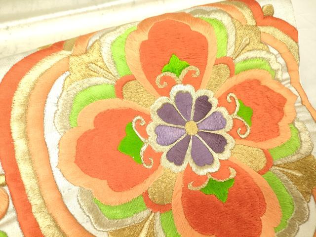 平和屋着物▼太鼓柄袋帯　総刺繍　正倉院花文　金糸　正絹　逸品　DABA4378az