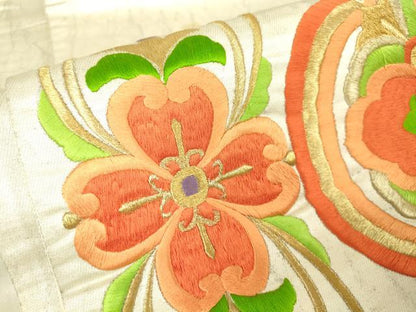 平和屋着物▼太鼓柄袋帯　総刺繍　正倉院花文　金糸　正絹　逸品　DABA4378az