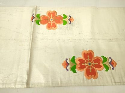 平和屋着物▼太鼓柄袋帯　総刺繍　正倉院花文　金糸　正絹　逸品　DABA4378az