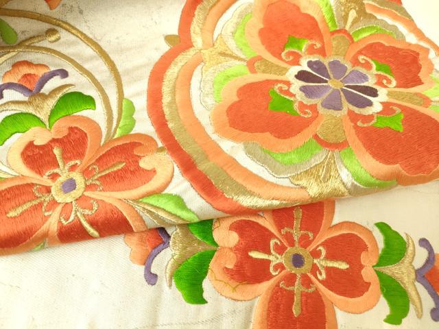 平和屋着物▼太鼓柄袋帯　総刺繍　正倉院花文　金糸　正絹　逸品　DABA4378az