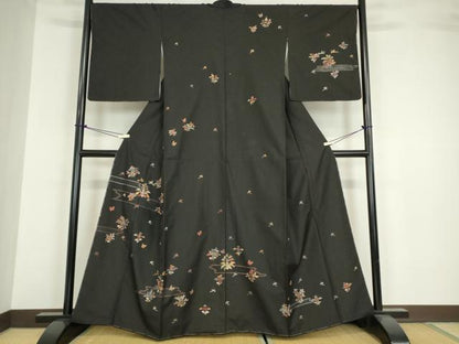 平和屋着物●中国三大刺繍 スワトウ刺繍 汕頭刺繍 訪問着 本場大島紬 舞鳥花文 金糸 正絹 逸品 未使用 DABA4384az