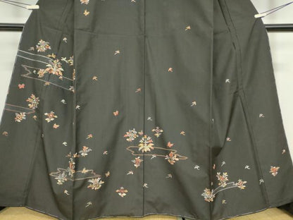 平和屋着物●中国三大刺繍 スワトウ刺繍 汕頭刺繍 訪問着 本場大島紬 舞鳥花文 金糸 正絹 逸品 未使用 DABA4384az