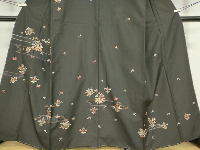 平和屋着物●中国三大刺繍 スワトウ刺繍 汕頭刺繍 訪問着 本場大島紬 舞鳥花文 金糸 正絹 逸品 未使用 DABA4384az
