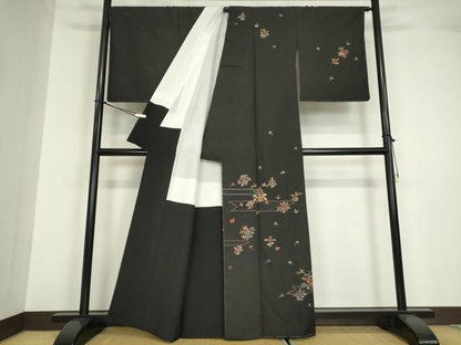 平和屋着物●中国三大刺繍 スワトウ刺繍 汕頭刺繍 訪問着 本場大島紬 舞鳥花文 金糸 正絹 逸品 未使用 DABA4384az