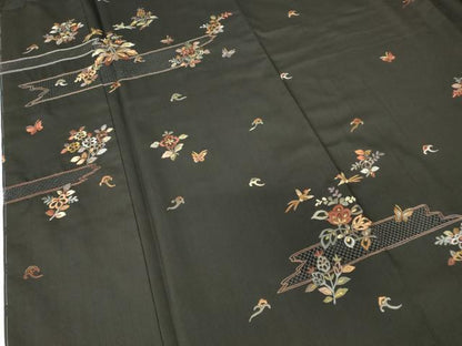 平和屋着物●中国三大刺繍 スワトウ刺繍 汕頭刺繍 訪問着 本場大島紬 舞鳥花文 金糸 正絹 逸品 未使用 DABA4384az