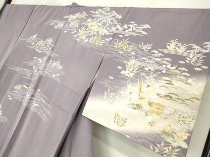 平和屋着物●訪問着 駒刺繍 宝尽くし楽器花文 暈し染め 金彩 反端付き 正絹 逸品 DABA4387az