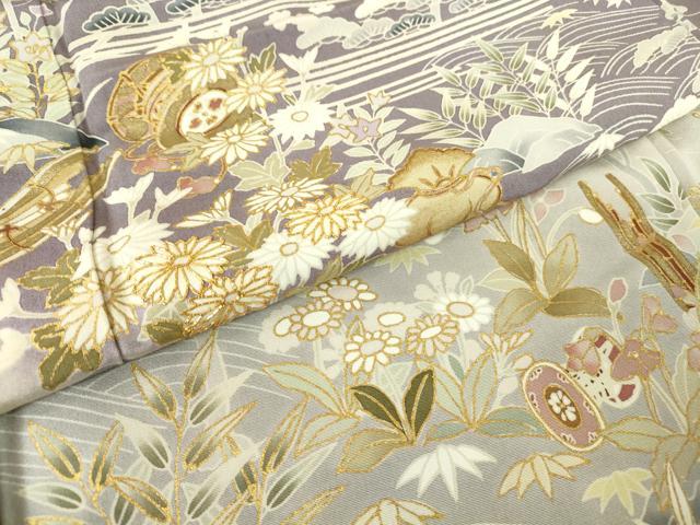 平和屋着物●訪問着 駒刺繍 宝尽くし楽器花文 暈し染め 金彩 反端付き 正絹 逸品 DABA4387az