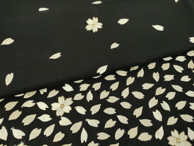 平和屋着物●訪問着　総刺繍　舞桜文　黒地　金糸　正絹　逸品　DABA4416az