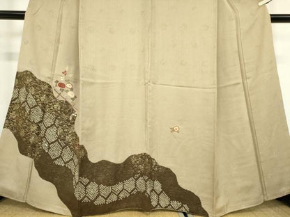 平和屋着物●訪問着 絞り 刺繍 籬花文 金彩 正絹 逸品 DABA4419az