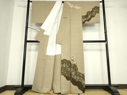 平和屋着物●訪問着 絞り 刺繍 籬花文 金彩 正絹 逸品 DABA4419az