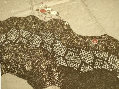 平和屋着物●訪問着 絞り 刺繍 籬花文 金彩 正絹 逸品 DABA4419az