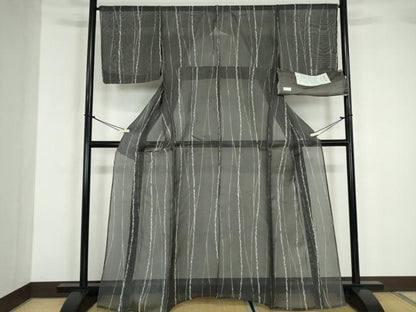 平和屋着物＊夏物 絹芭蕉 京小紋 よろけ縞 証紙付き 正絹 逸品 DABA4448az