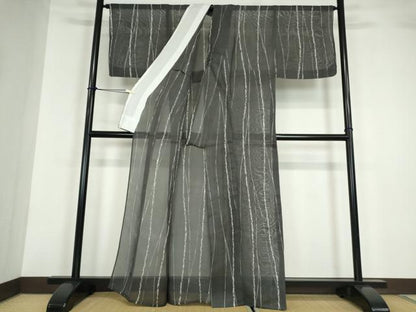 平和屋着物＊夏物 絹芭蕉 京小紋 よろけ縞 証紙付き 正絹 逸品 DABA4448az