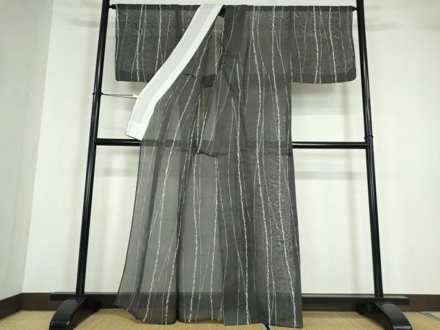 平和屋着物＊夏物 絹芭蕉 京小紋 よろけ縞 証紙付き 正絹 逸品 DABA4448az