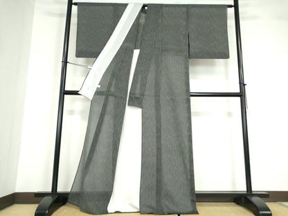 平和屋着物＊夏物 小紋 紗紬 変わり縞 正絹 逸品 DABA4449az