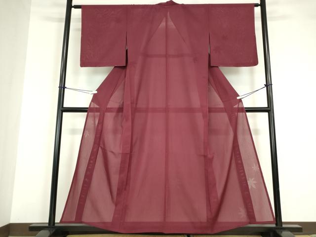 平和屋着物＊夏物 色無地 楓紋紗 葡萄色 正絹 逸品 未使用 DABA4452az