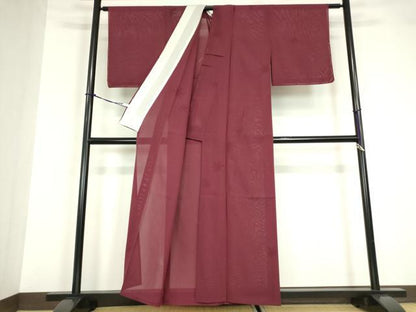 平和屋着物＊夏物 色無地 楓紋紗 葡萄色 正絹 逸品 未使用 DABA4452az