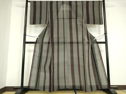 平和屋着物＊夏物 小紋 紗紬 縞 正絹 逸品 DABA4453az