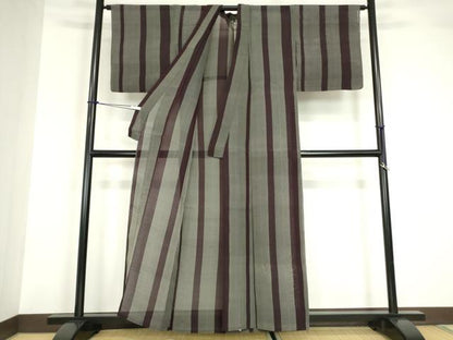 平和屋着物＊夏物 小紋 紗紬 縞 正絹 逸品 DABA4453az