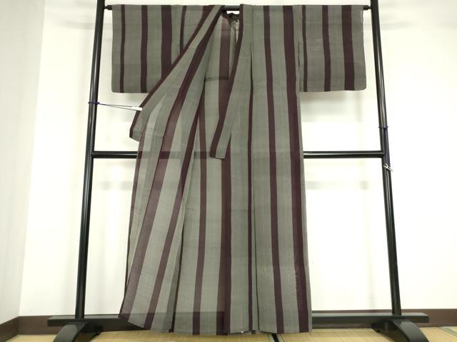 平和屋着物＊夏物 小紋 紗紬 縞 正絹 逸品 DABA4453az