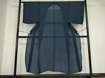 平和屋着物＊夏物 男性 小千谷ちぢみ 留紺色 麻 逸品 DABA4454az