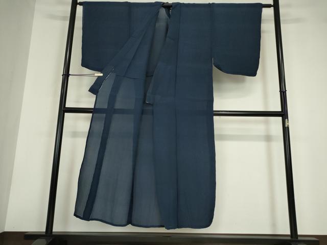 平和屋着物＊夏物 男性 小千谷ちぢみ 留紺色 麻 逸品 DABA4454az