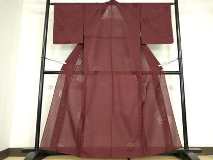 平和屋着物＊夏物 色無地 縦絽 亀甲紋紗 葡萄茶色 正絹 逸品 未使用 DABA4461az