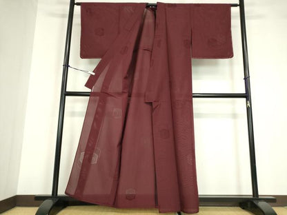平和屋着物＊夏物 色無地 縦絽 亀甲紋紗 葡萄茶色 正絹 逸品 未使用 DABA4461az