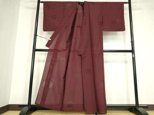 平和屋着物＊夏物 色無地 縦絽 亀甲紋紗 葡萄茶色 正絹 逸品 未使用 DABA4461az
