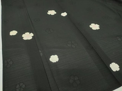 平和屋着物＊夏物 小紋 変わり絽 舞花文 黒地 金彩 正絹 逸品 DABA4464az