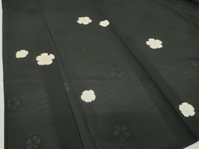 平和屋着物＊夏物 小紋 変わり絽 舞花文 黒地 金彩 正絹 逸品 DABA4464az