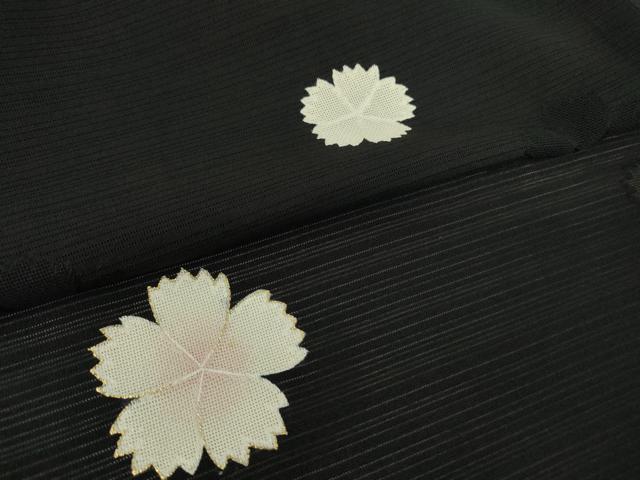 平和屋着物＊夏物 小紋 変わり絽 舞花文 黒地 金彩 正絹 逸品 DABA4464az