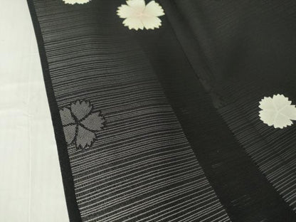 平和屋着物＊夏物 小紋 変わり絽 舞花文 黒地 金彩 正絹 逸品 DABA4464az