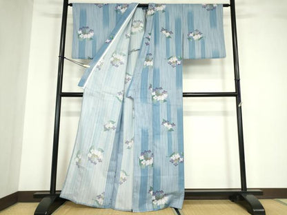 平和屋着物＊夏物 小紋 紗 紫陽花 洗える着物 DABA4470az