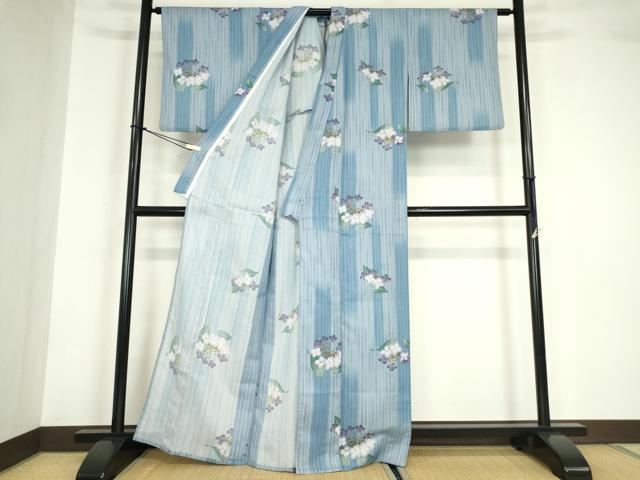 平和屋着物＊夏物 小紋 紗 紫陽花 洗える着物 DABA4470az
