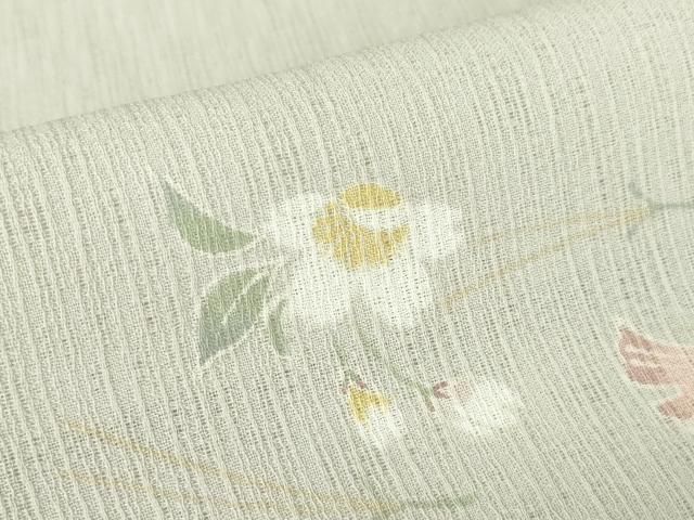 平和屋着物＊夏物　小紋　紗　幸彩庵　舞花文　反端付き　洗える着物　未使用　DABA4473az