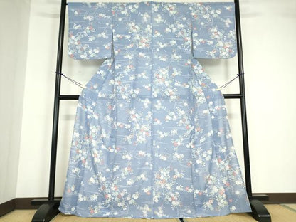 平和屋着物＊夏物 小紋 絽 流水桜文 高島屋扱い さんび謹製 洗える着物 未使用 DABA4479az