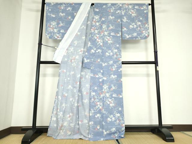 平和屋着物＊夏物 小紋 絽 流水桜文 高島屋扱い さんび謹製 洗える着物 未使用 DABA4479az