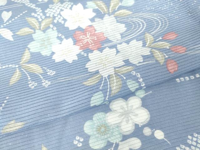 平和屋着物＊夏物 小紋 絽 流水桜文 高島屋扱い さんび謹製 洗える着物 未使用 DABA4479az